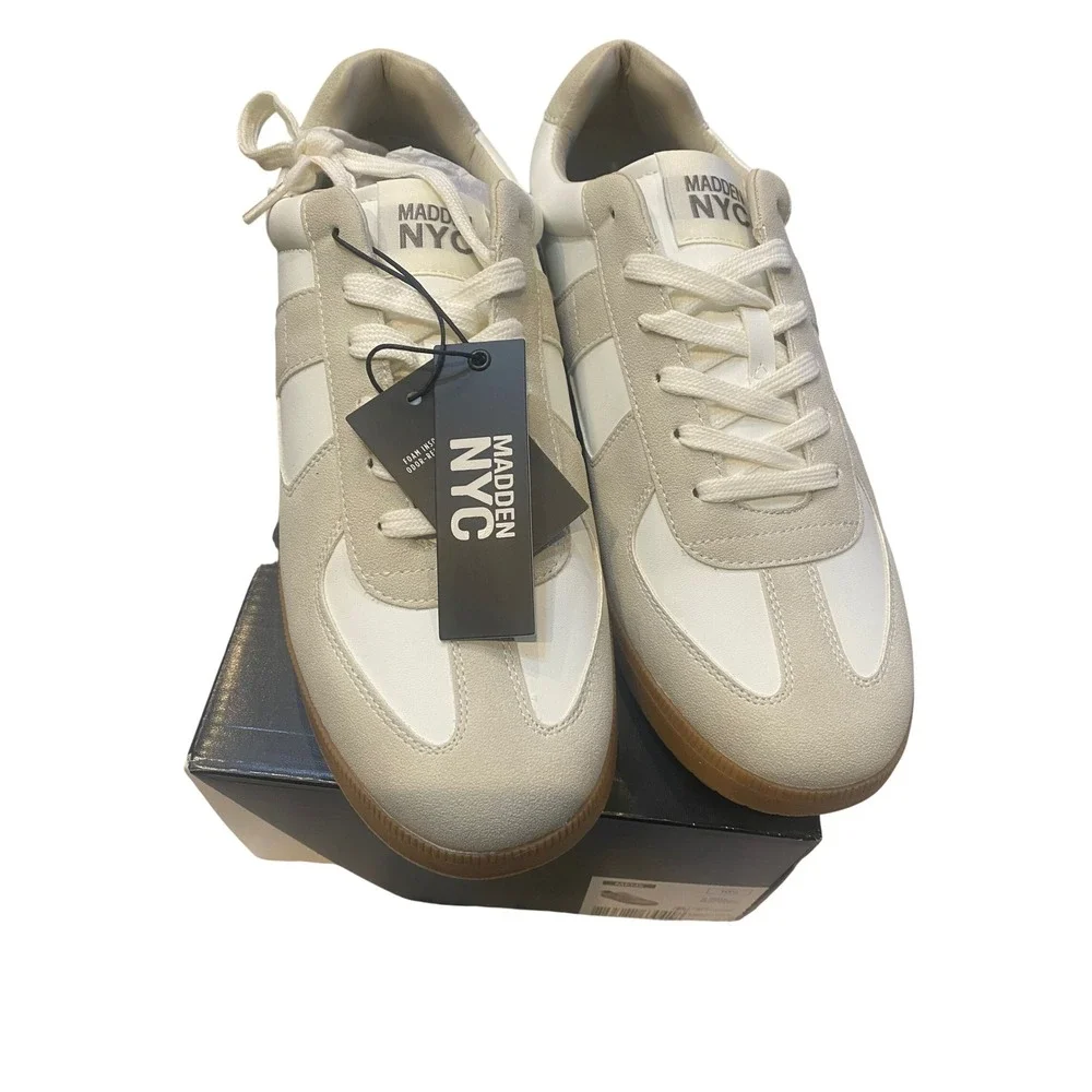 Madden NYC Mens Morddy Fashion Casual Sneakers White Beige Gum Sole 10.5 NEW
